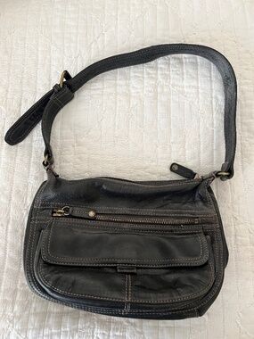 Vintage Fossil Black Leather Small Shoulder Bag